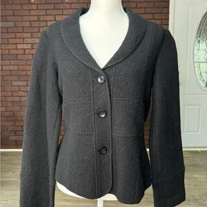 Sarah‎ Black 100% Wool Tailored Blazer Jacket Shawl Collar Button Front L